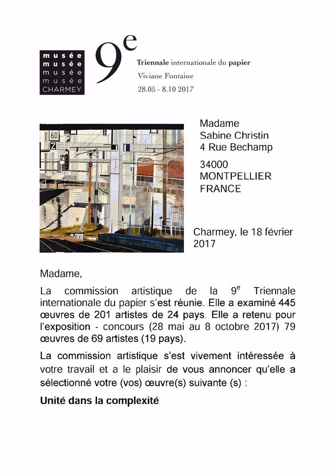 Sabine Christin à remporté le 2 ème prix de la triennale du paper art du musée de Charmey en Suisse le 27 mai 2017
